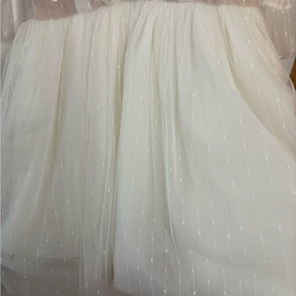 NWT Showpo Akshia Cream Sheer Puff Sleeve Tulle Embroidered Dress - Picture 6 of 10